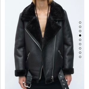 Zara faux shearling Moto jacket in black